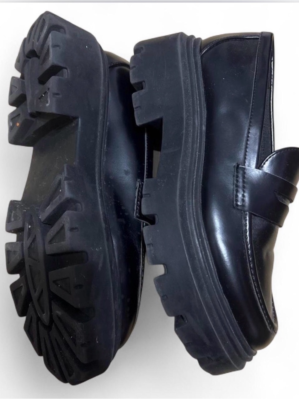 Women’s Black Chunky Lug Sole Penny Loafers
